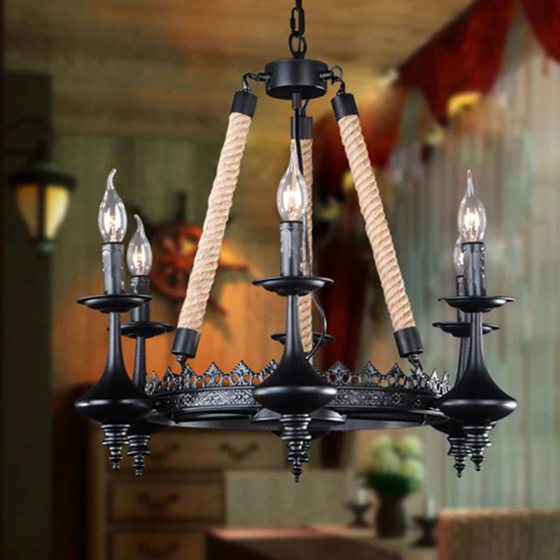 Epoch Retro Candle Chandelier Black Metal/Rope Restaurant/Bar - Neutralighting