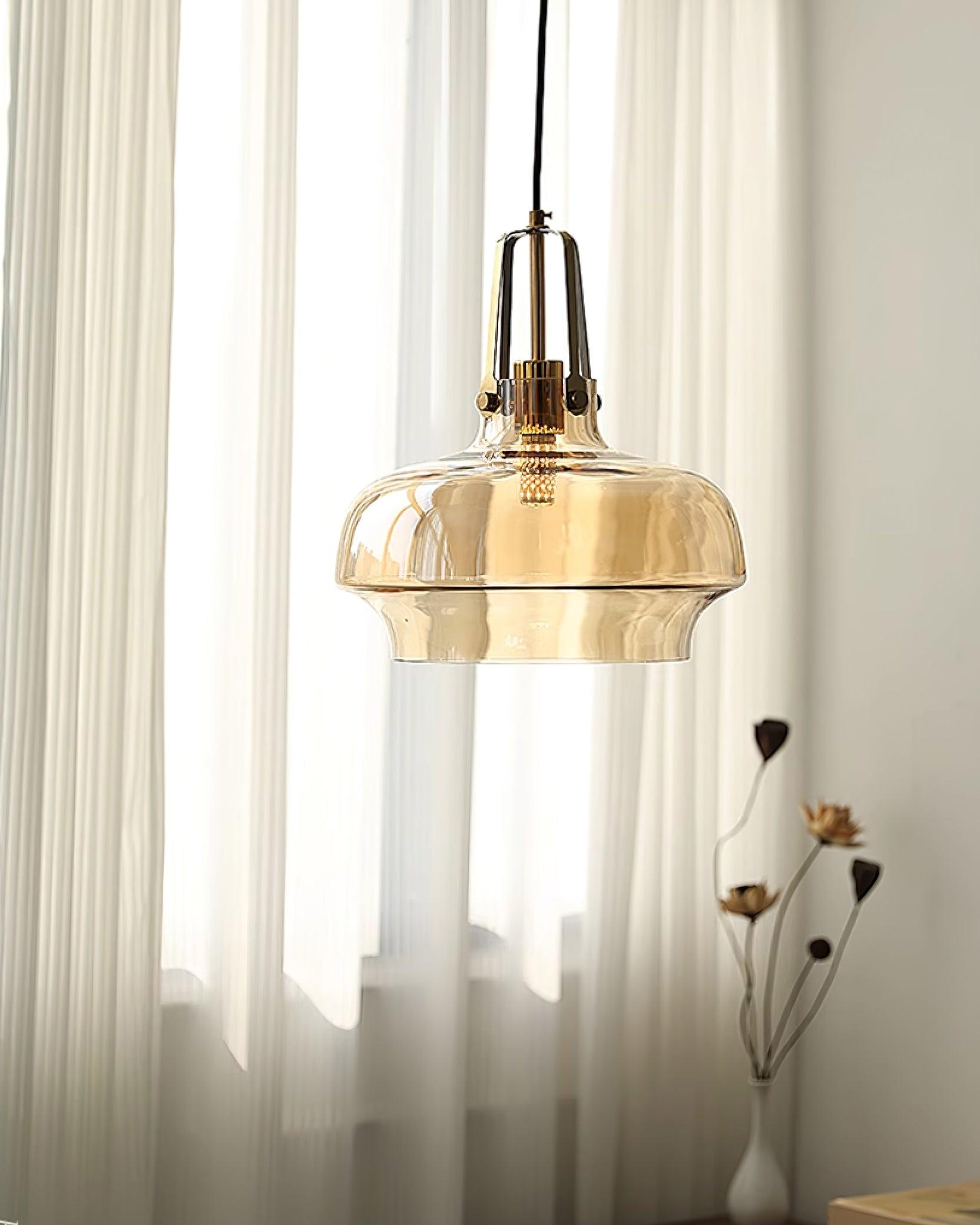 Aurelin Amber Glass Pendant Light with Brass Fittings - Neutralighting