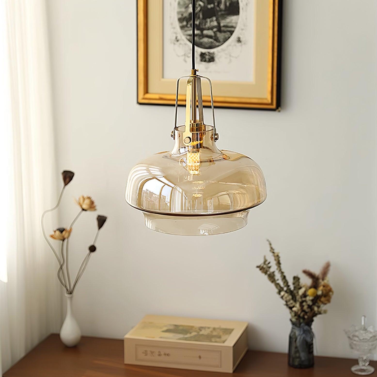 Aurelin Amber Glass Pendant Light with Brass Fittings - Neutralighting