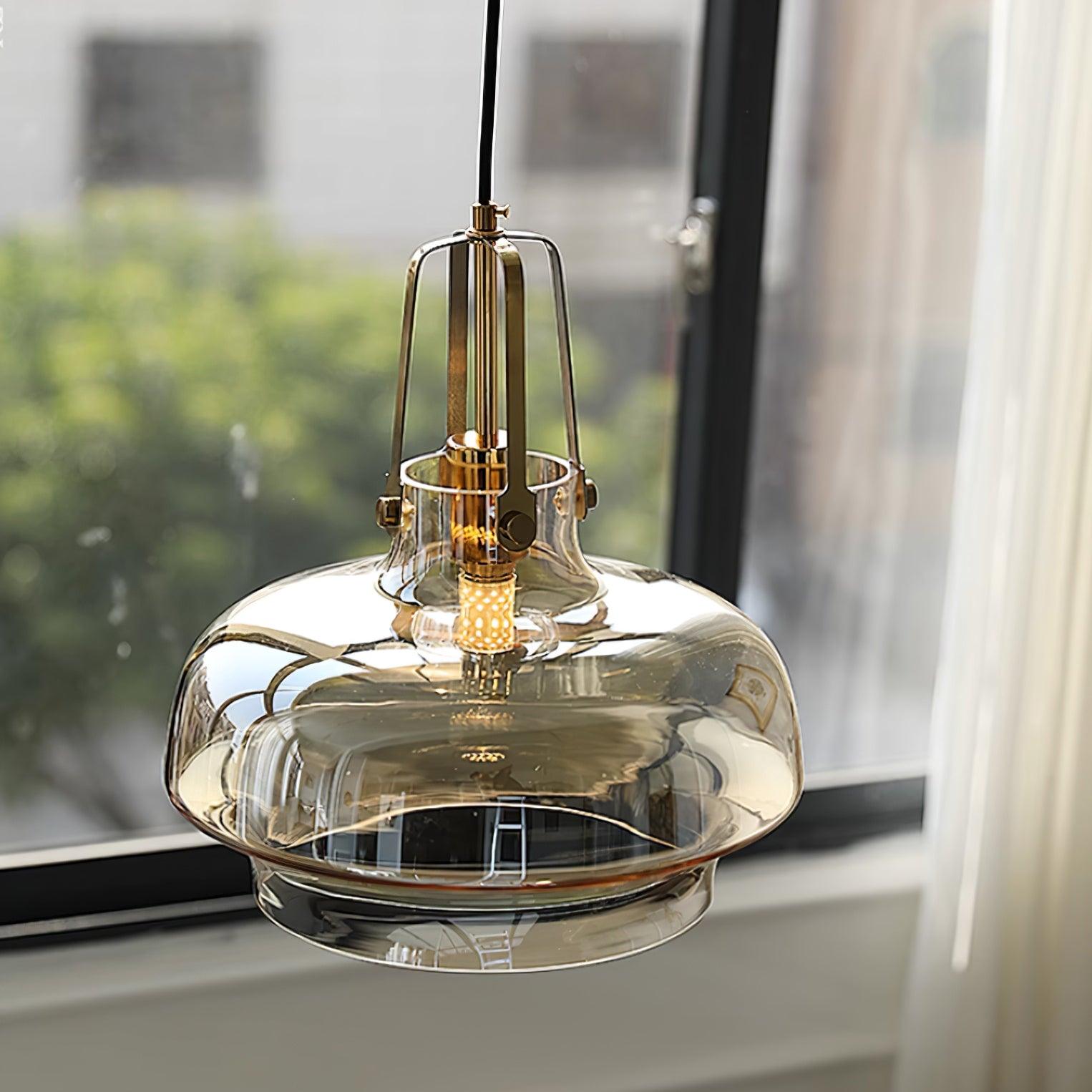 Aurelin Amber Glass Pendant Light with Brass Fittings - Neutralighting