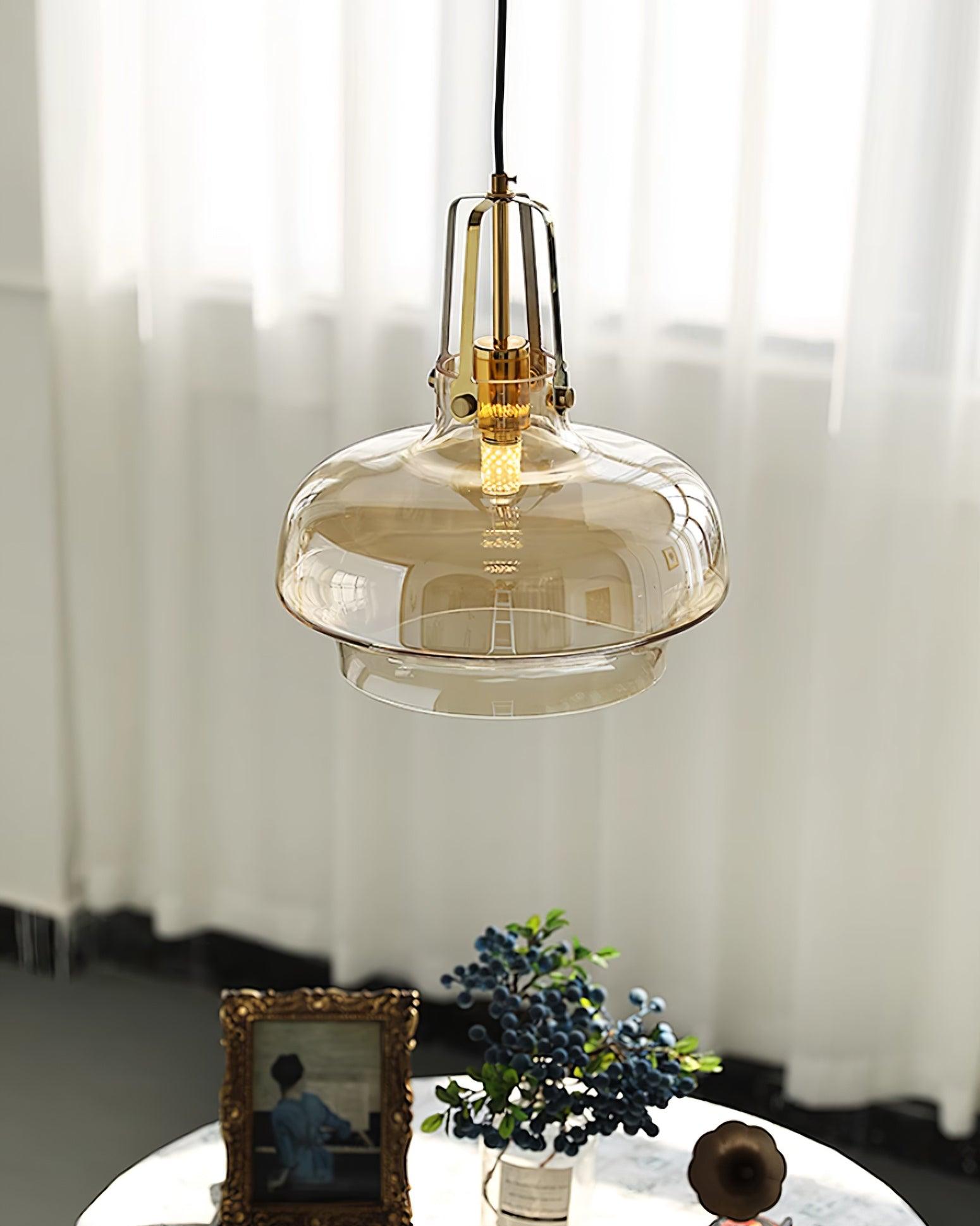 Aurelin Amber Glass Pendant Light with Brass Fittings - Neutralighting