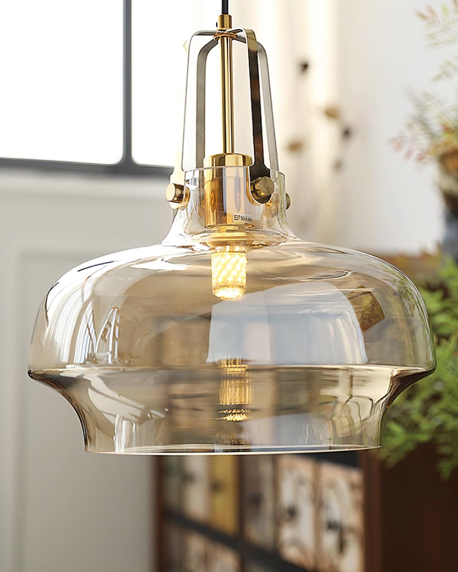 Aurelin Amber Glass Pendant Light with Brass Fittings - Neutralighting