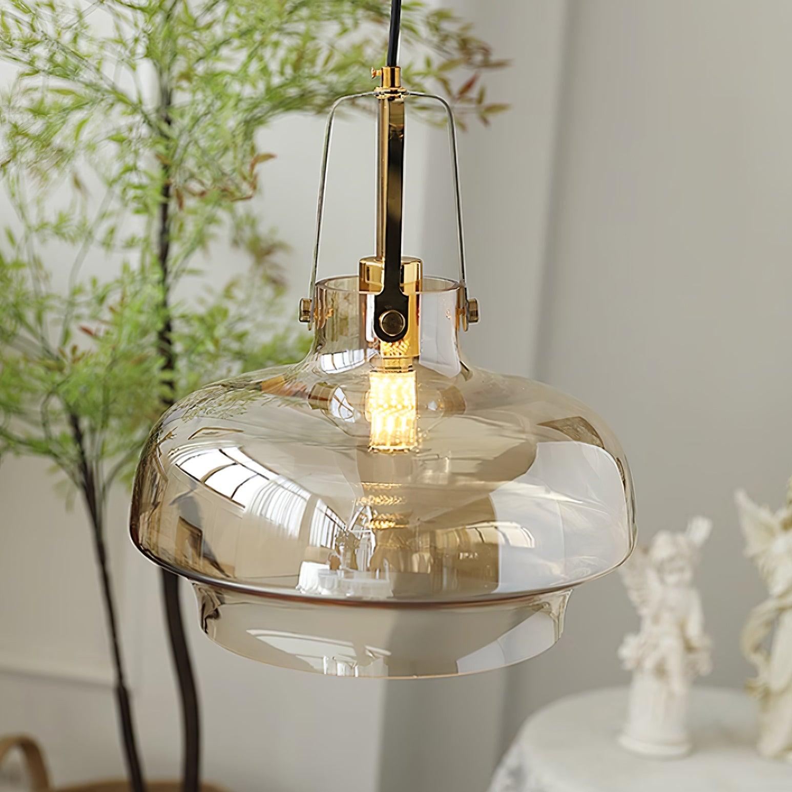 Aurelin Amber Glass Pendant Light with Brass Fittings - Neutralighting