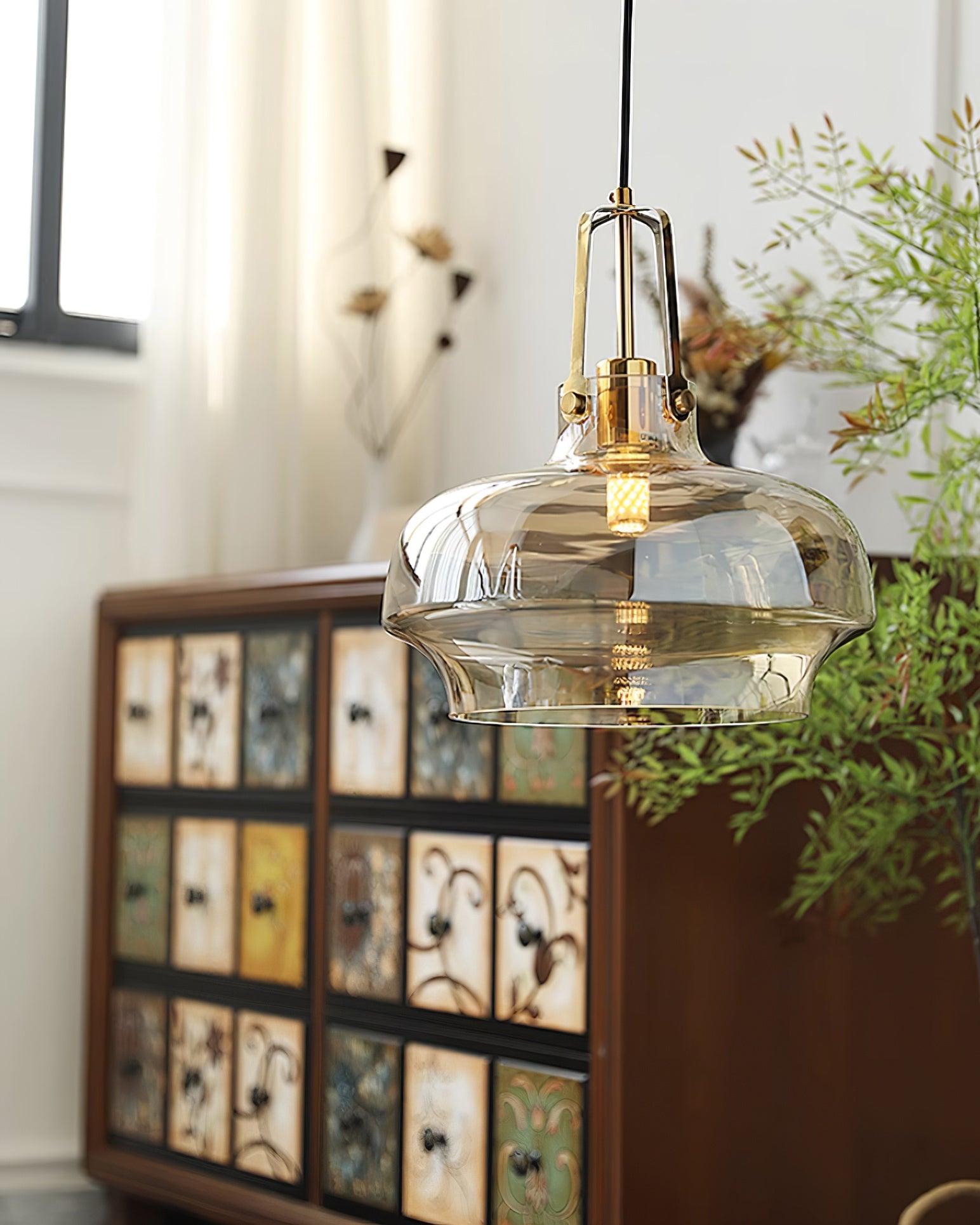 Aurelin Amber Glass Pendant Light with Brass Fittings - Neutralighting