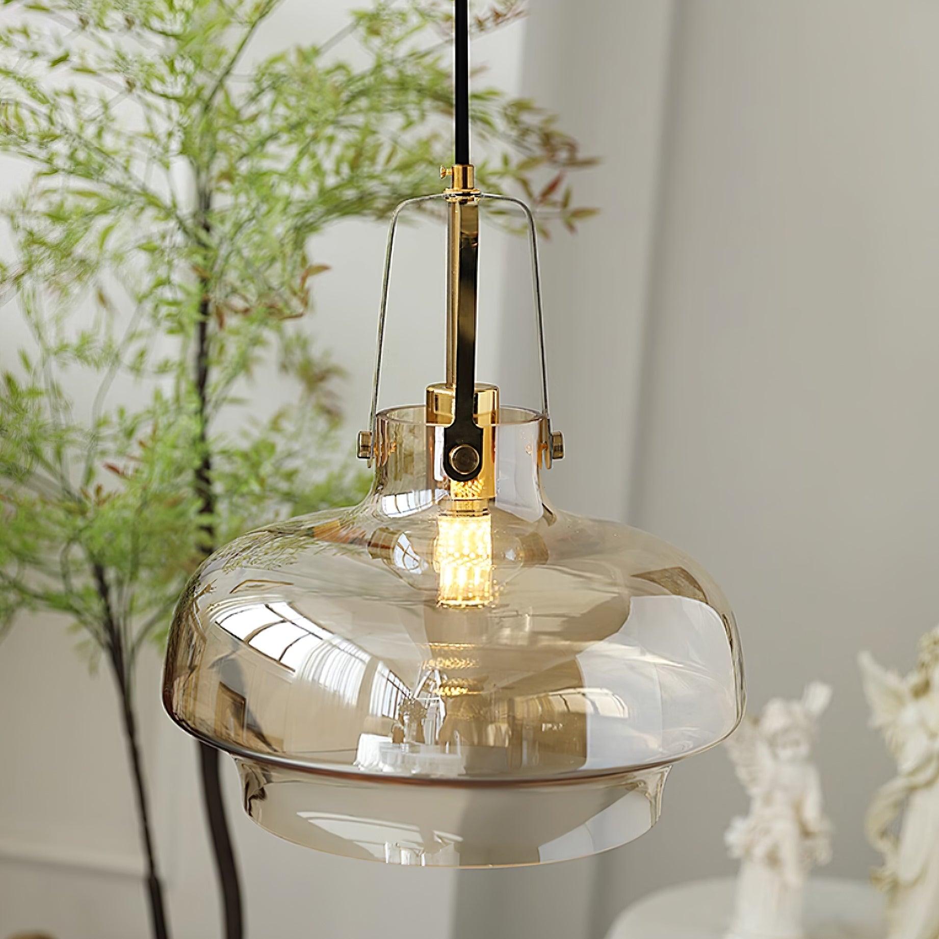 Aurelin Amber Glass Pendant Light with Brass Fittings - Neutralighting