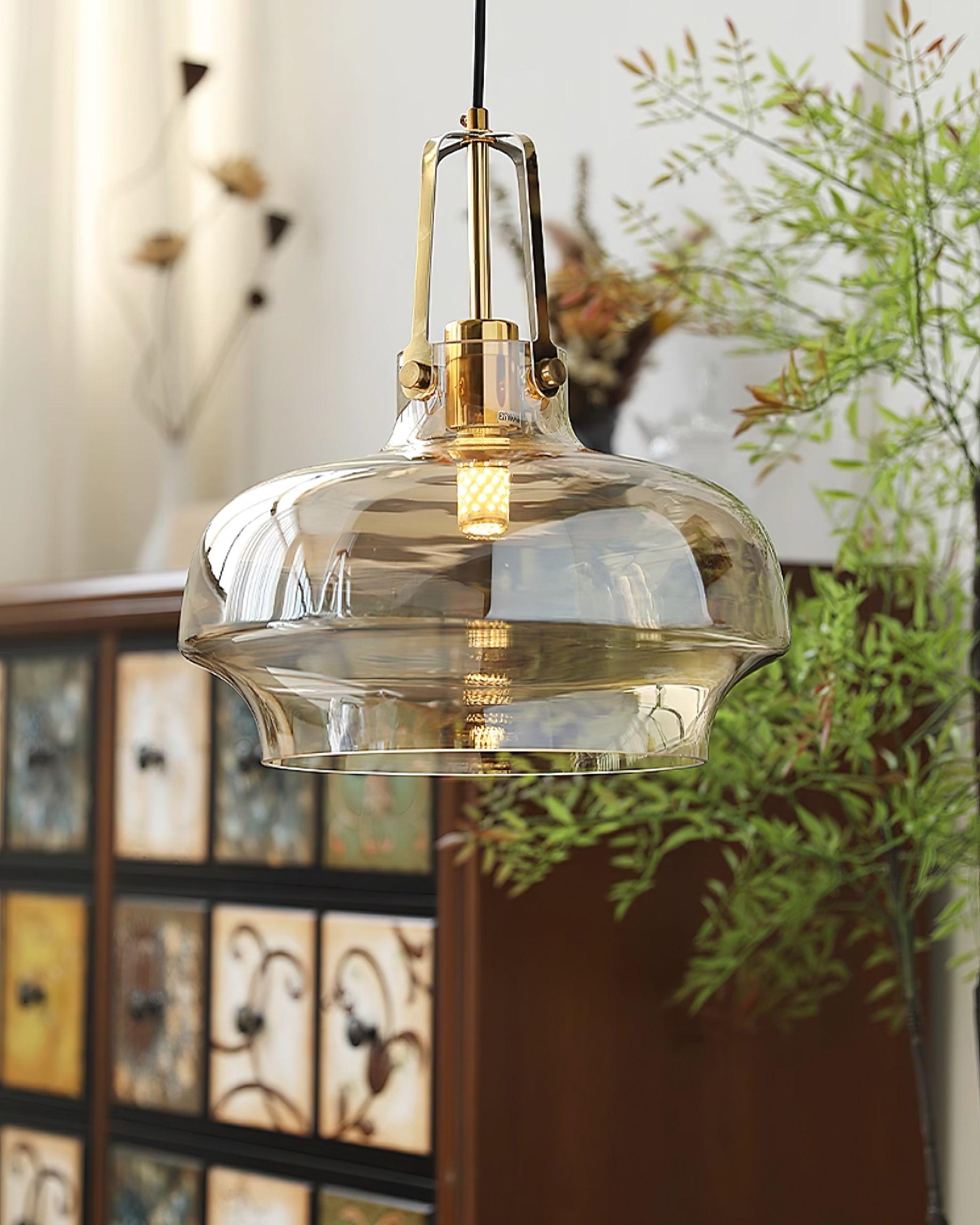 Aurelin Amber Glass Pendant Light with Brass Fittings - Neutralighting