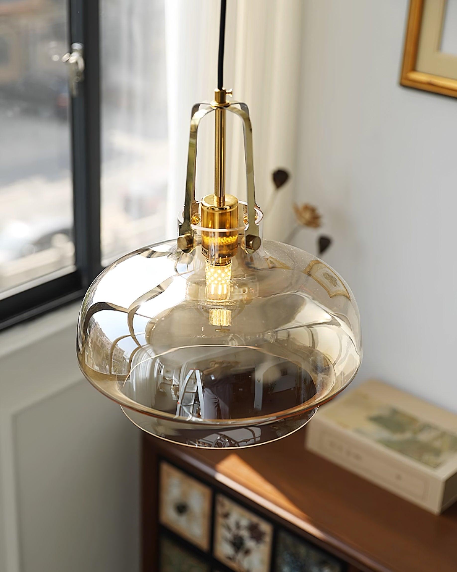Aurelin Amber Glass Pendant Light with Brass Fittings - Neutralighting
