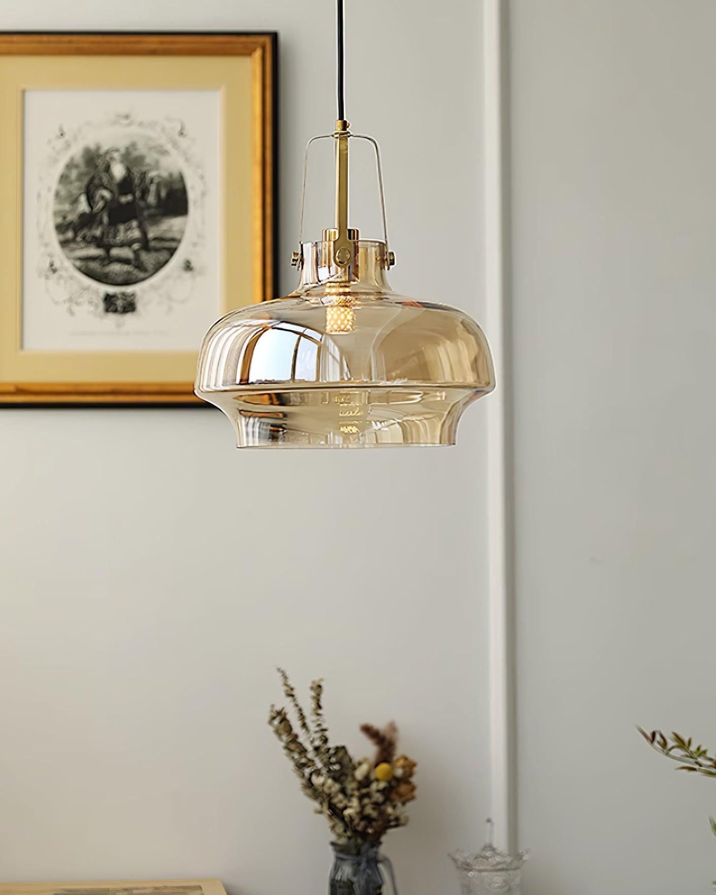 Aurelin Amber Glass Pendant Light with Brass Fittings - Neutralighting