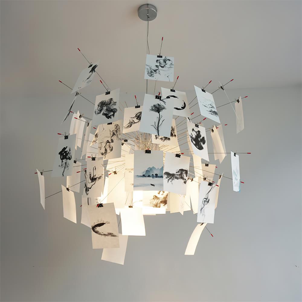 Chandelier Paper and Metal Colorful White Cards Whimsical Modern - Neutralighting