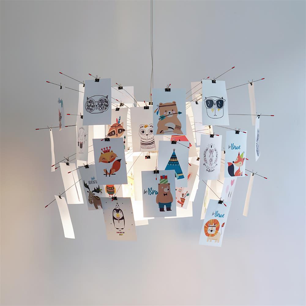 Chandelier Paper and Metal Colorful White Cards Whimsical Modern - Neutralighting