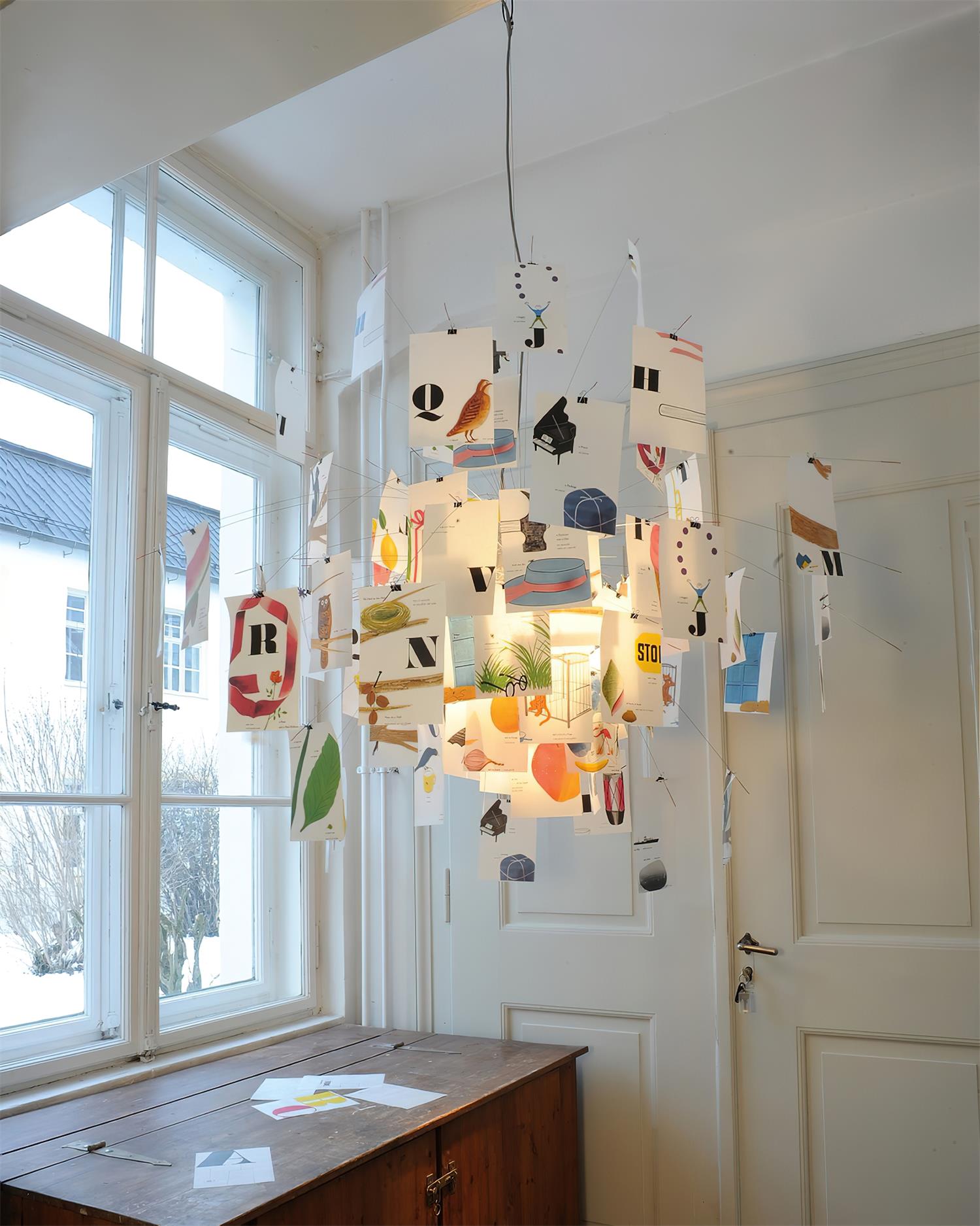 Chandelier Paper and Metal Colorful White Cards Whimsical Modern - Neutralighting
