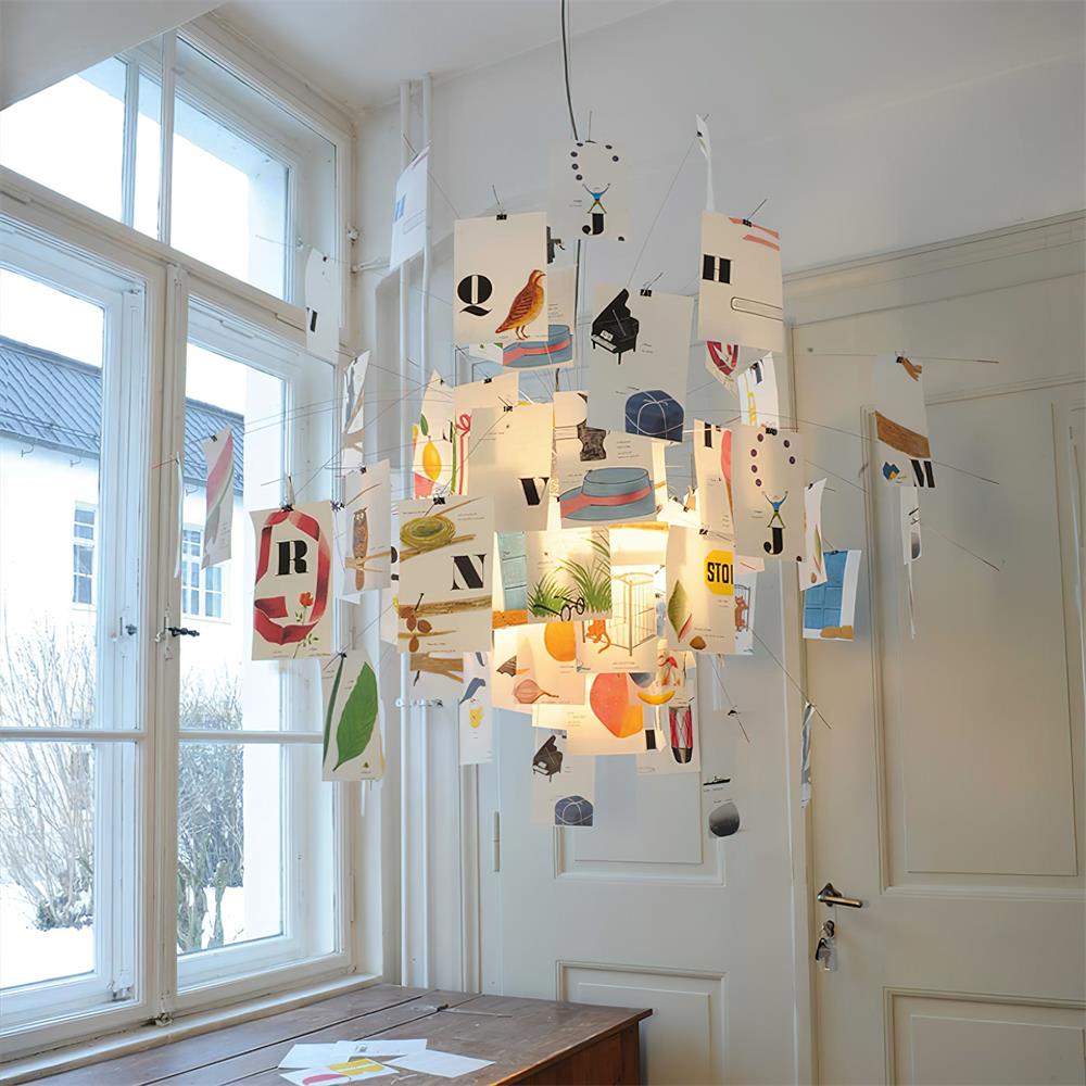 Chandelier Paper and Metal Colorful White Cards Whimsical Modern - Neutralighting