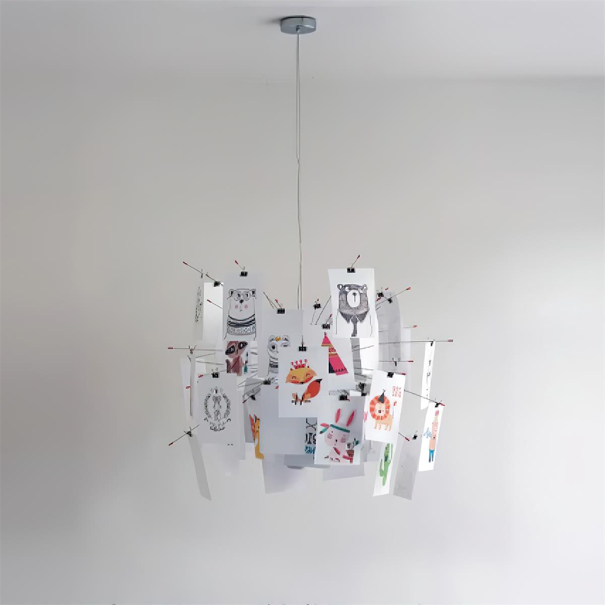 Chandelier Paper and Metal Colorful White Cards Whimsical Modern - Neutralighting