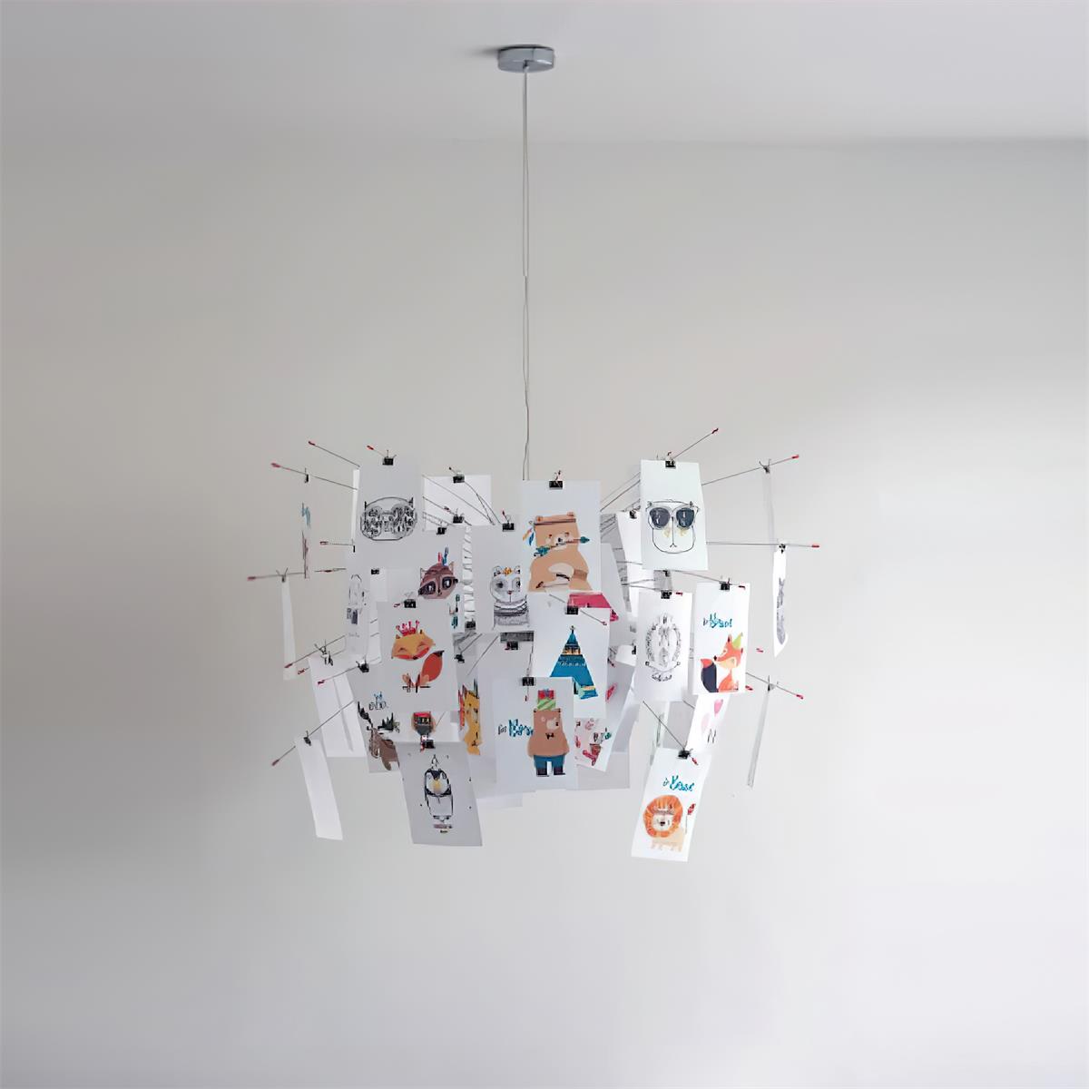 Chandelier Paper and Metal Colorful White Cards Whimsical Modern - Neutralighting