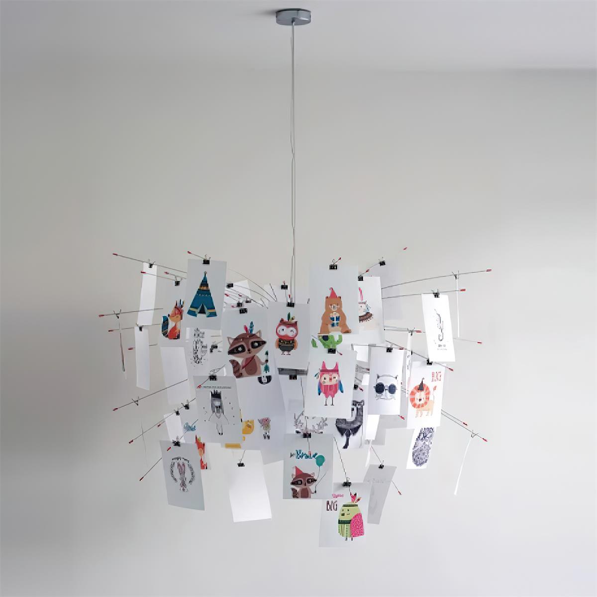 Chandelier Paper and Metal Colorful White Cards Whimsical Modern - Neutralighting