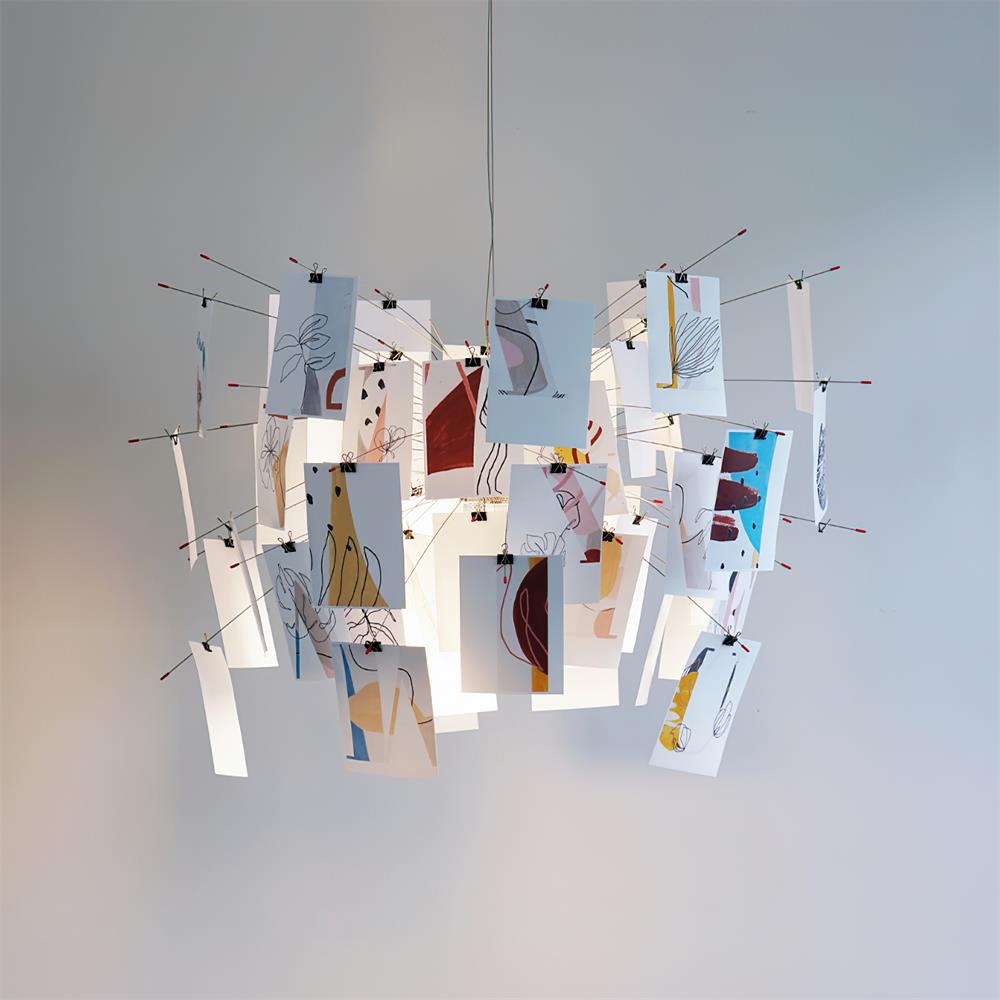 Chandelier Paper and Metal Colorful White Cards Whimsical Modern - Neutralighting