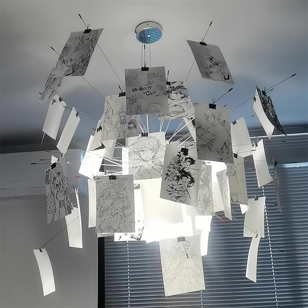 Chandelier Paper and Metal Colorful White Cards Whimsical Modern - Neutralighting