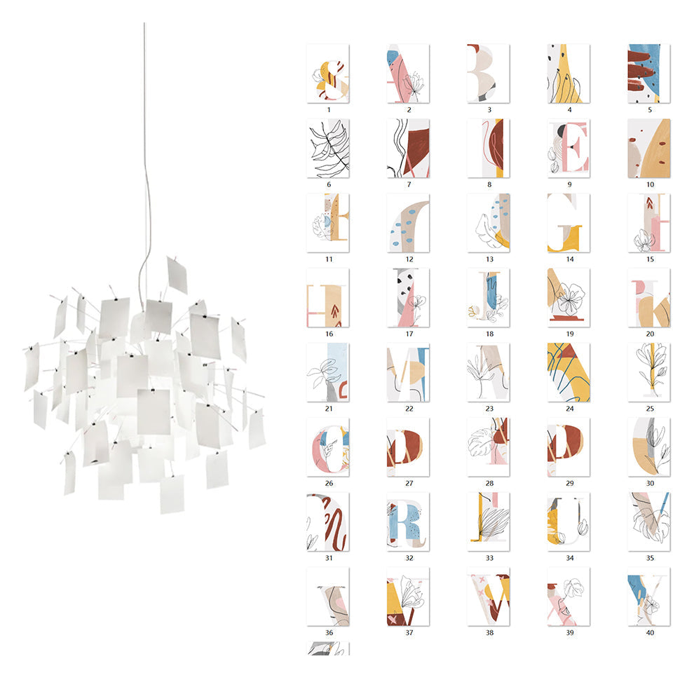 Chandelier Paper and Metal Colorful White Cards Whimsical Modern - Neutralighting