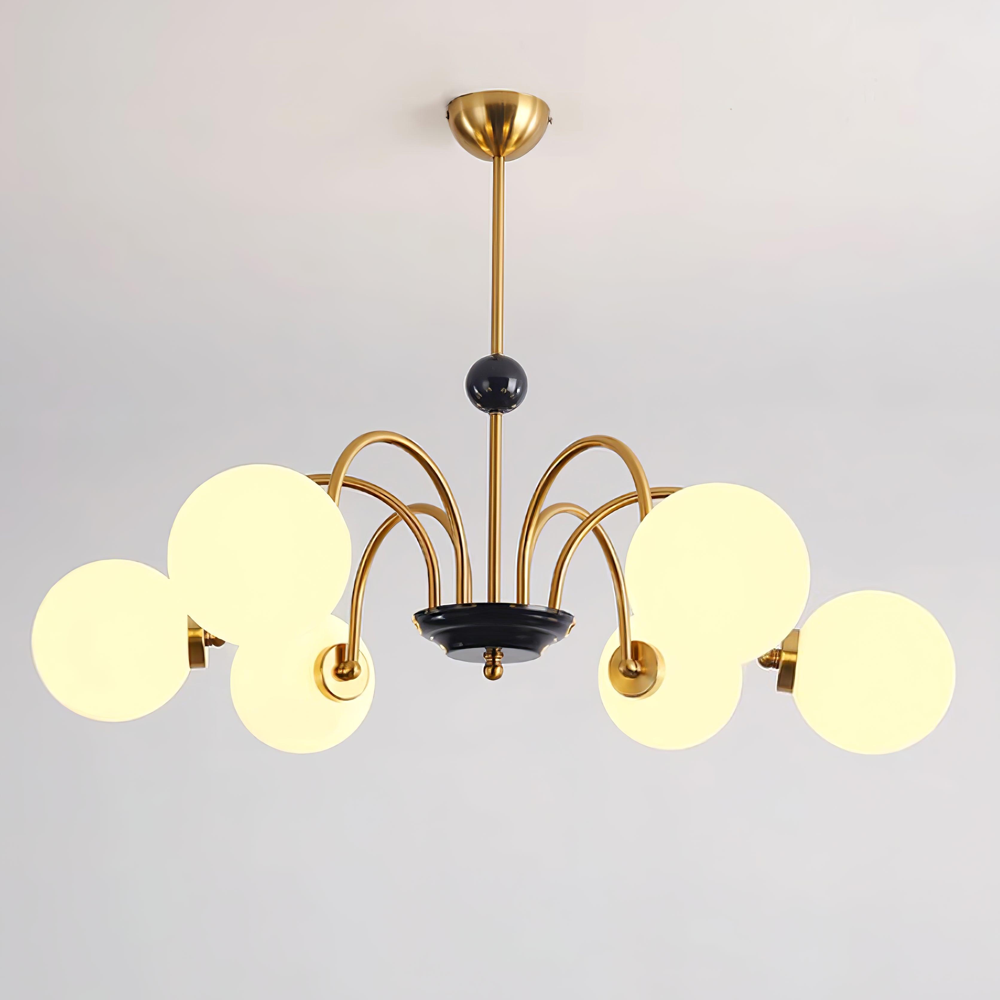 Chandelier Curved Arms Globe Shades Modern Retro Style Dining - Neutralighting
