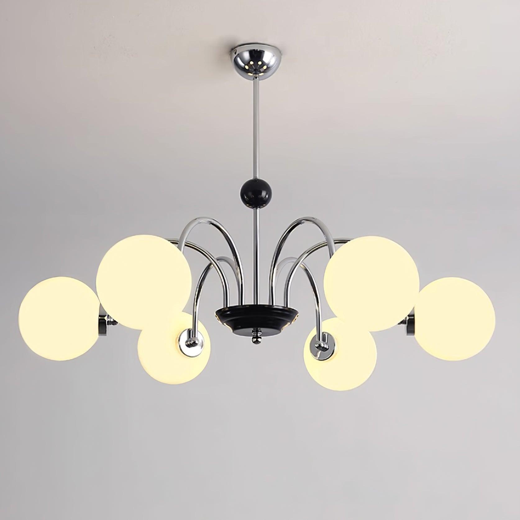 Chandelier Curved Arms Globe Shades Modern Retro Style Dining - Neutralighting