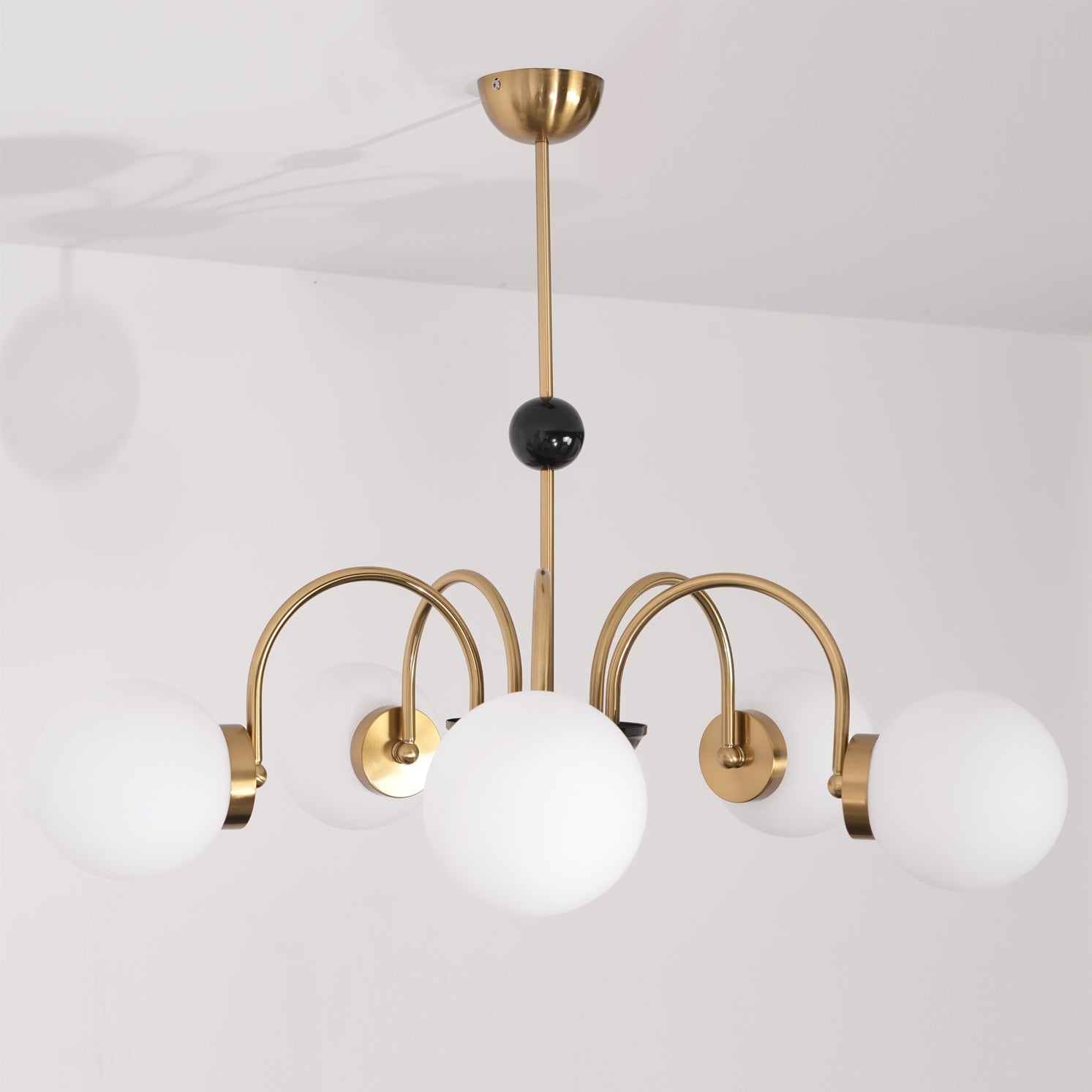 Chandelier Curved Arms Globe Shades Modern Retro Style Dining - Neutralighting