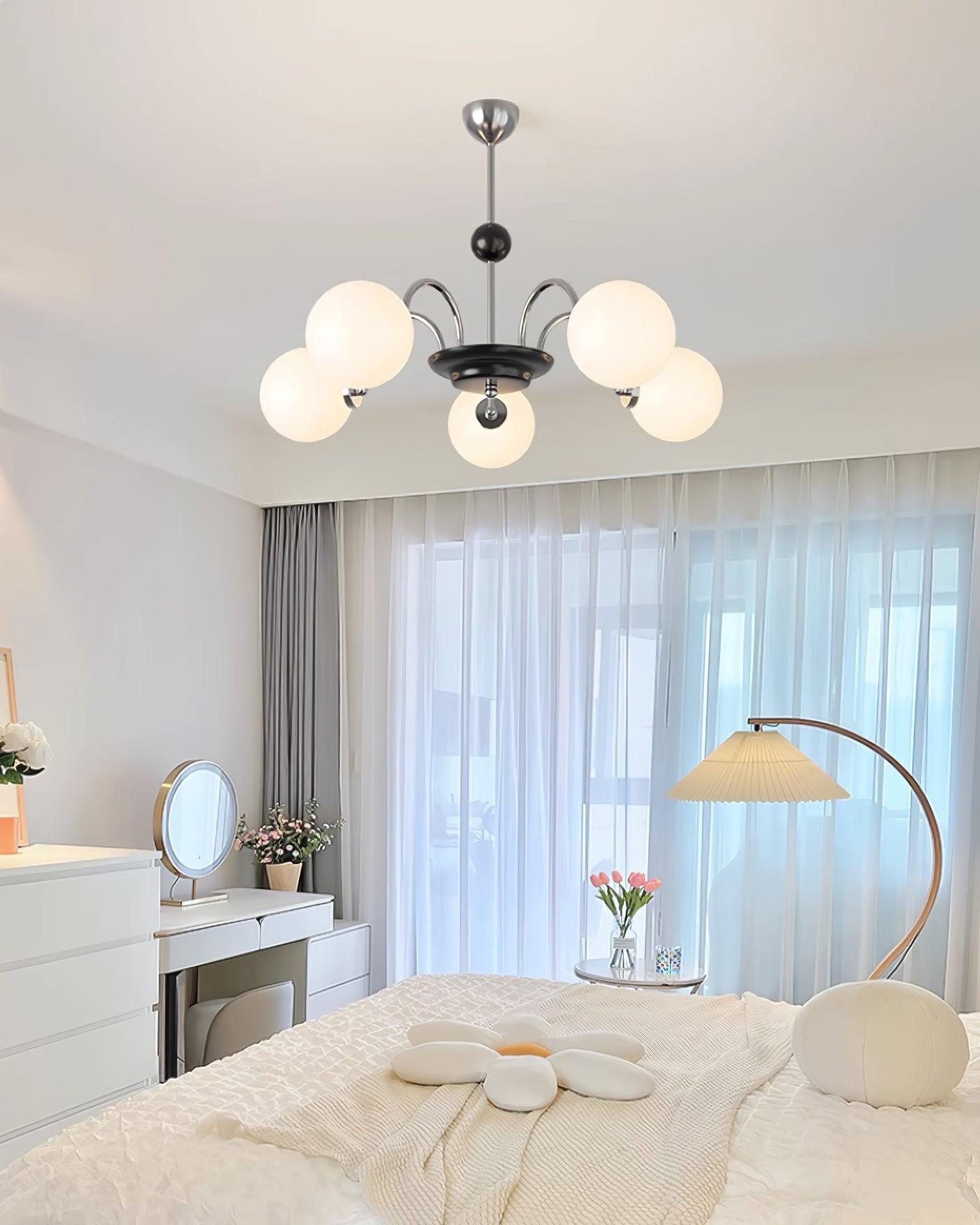 Chandelier Curved Arms Globe Shades Modern Retro Style Dining - Neutralighting