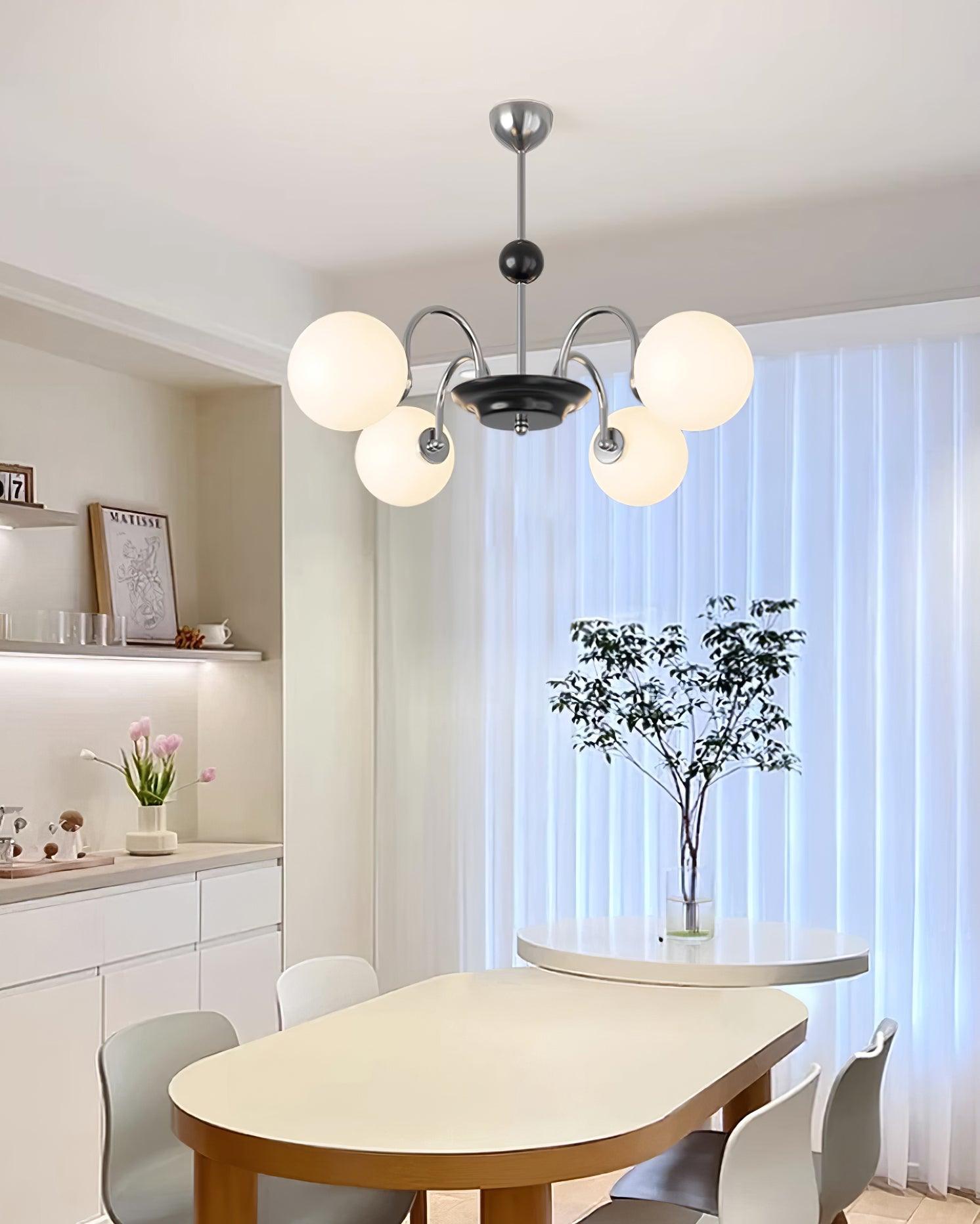 Chandelier Curved Arms Globe Shades Modern Retro Style Dining - Neutralighting