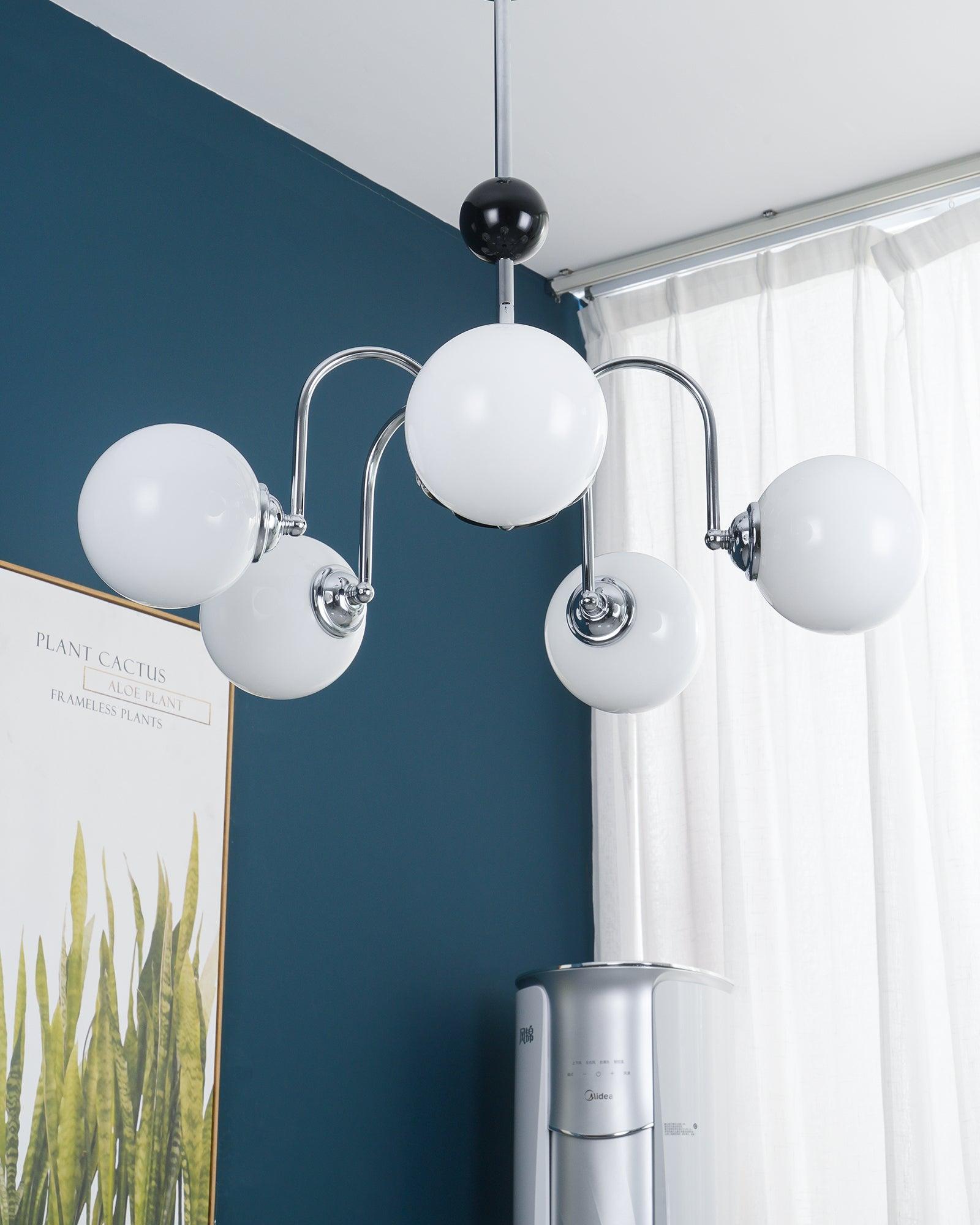 Chandelier Curved Arms Globe Shades Modern Retro Style Dining - Neutralighting