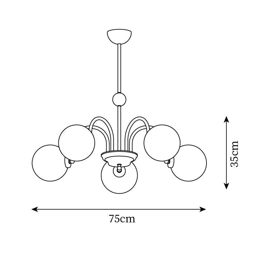 Chandelier Curved Arms Globe Shades Modern Retro Style Dining - Neutralighting