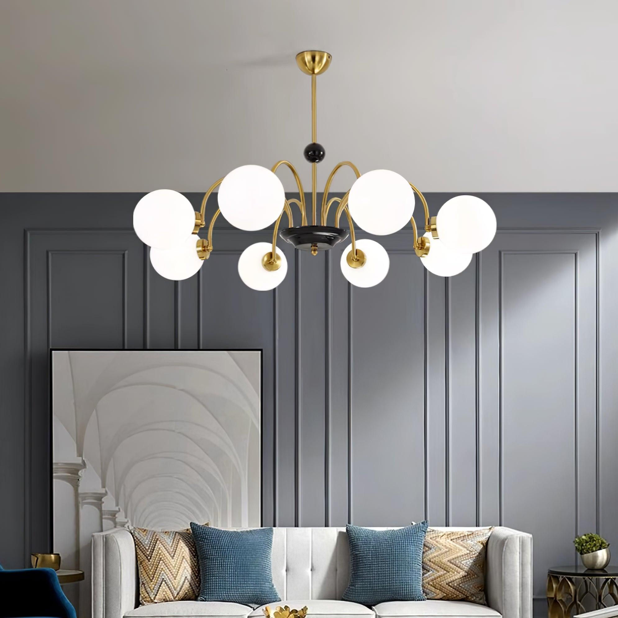 Chandelier Curved Arms Globe Shades Modern Retro Style Dining - Neutralighting