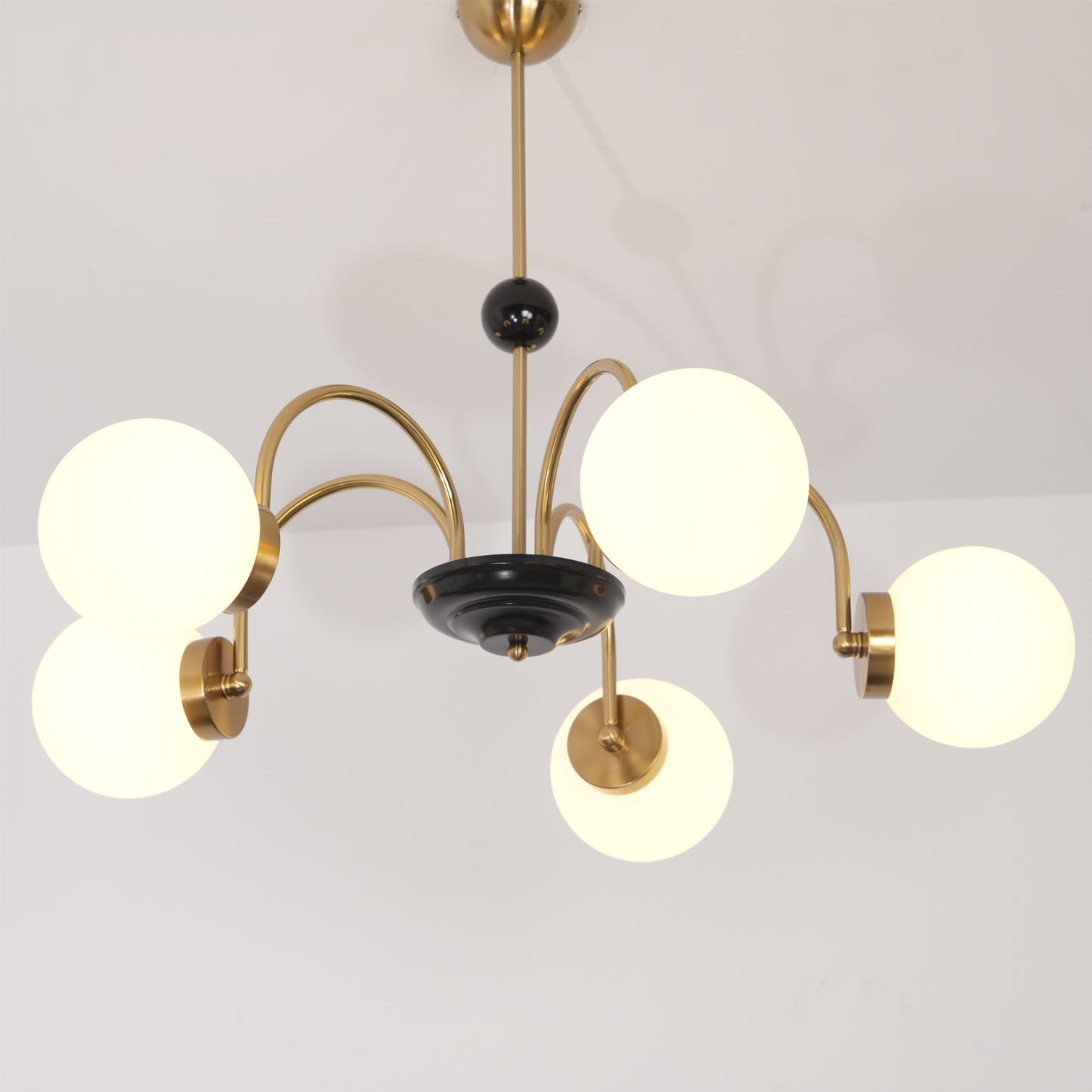 Chandelier Curved Arms Globe Shades Modern Retro Style Dining - Neutralighting