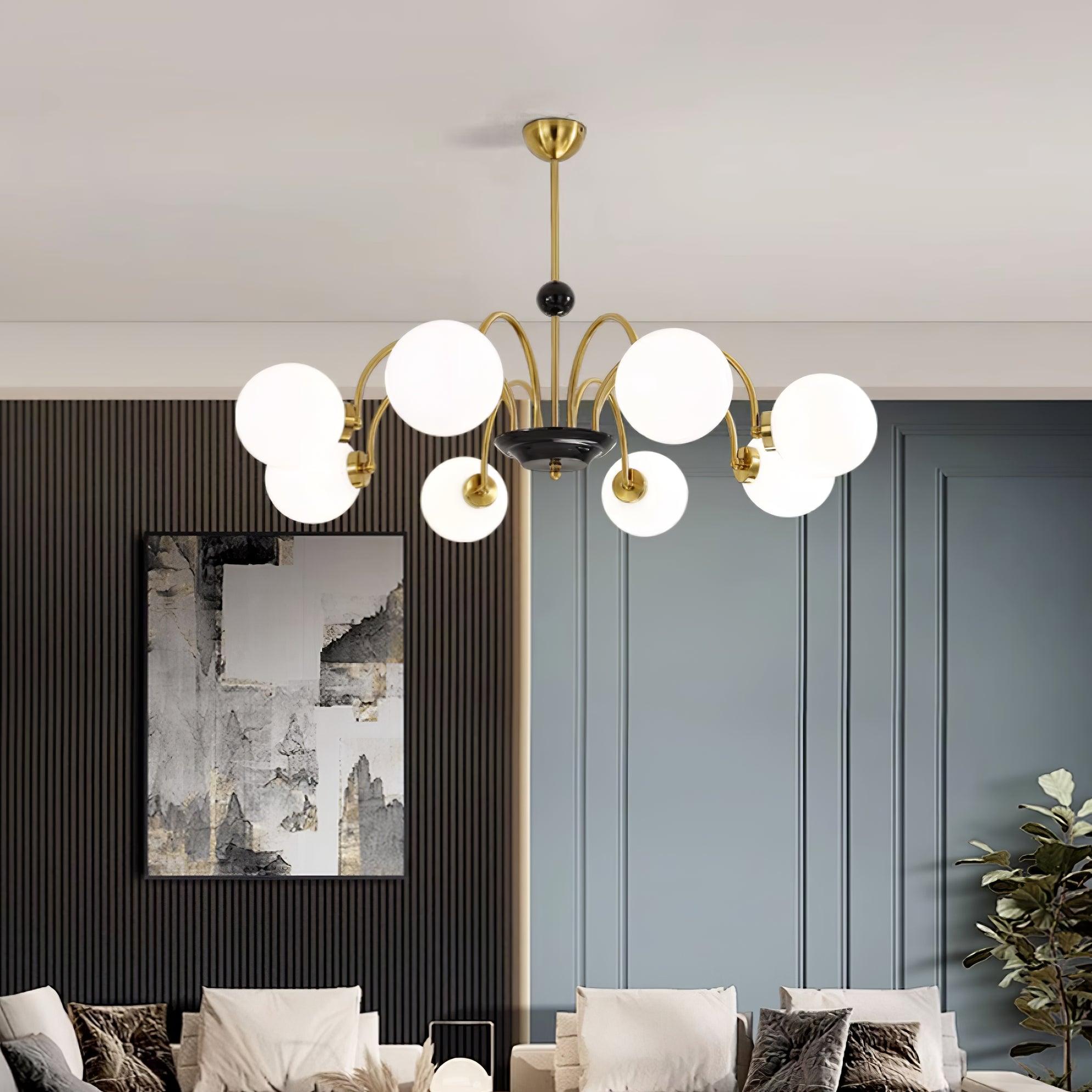 Chandelier Curved Arms Globe Shades Modern Retro Style Dining - Neutralighting