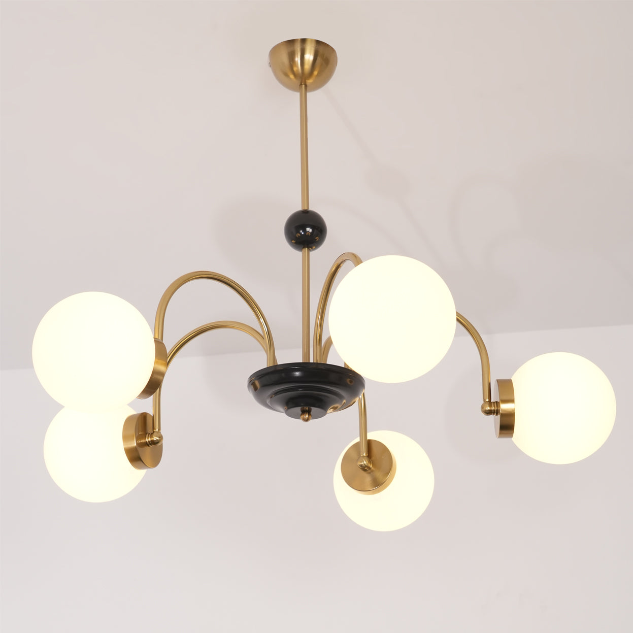 Chandelier Curved Arms Globe Shades Modern Retro Style Dining - Neutralighting