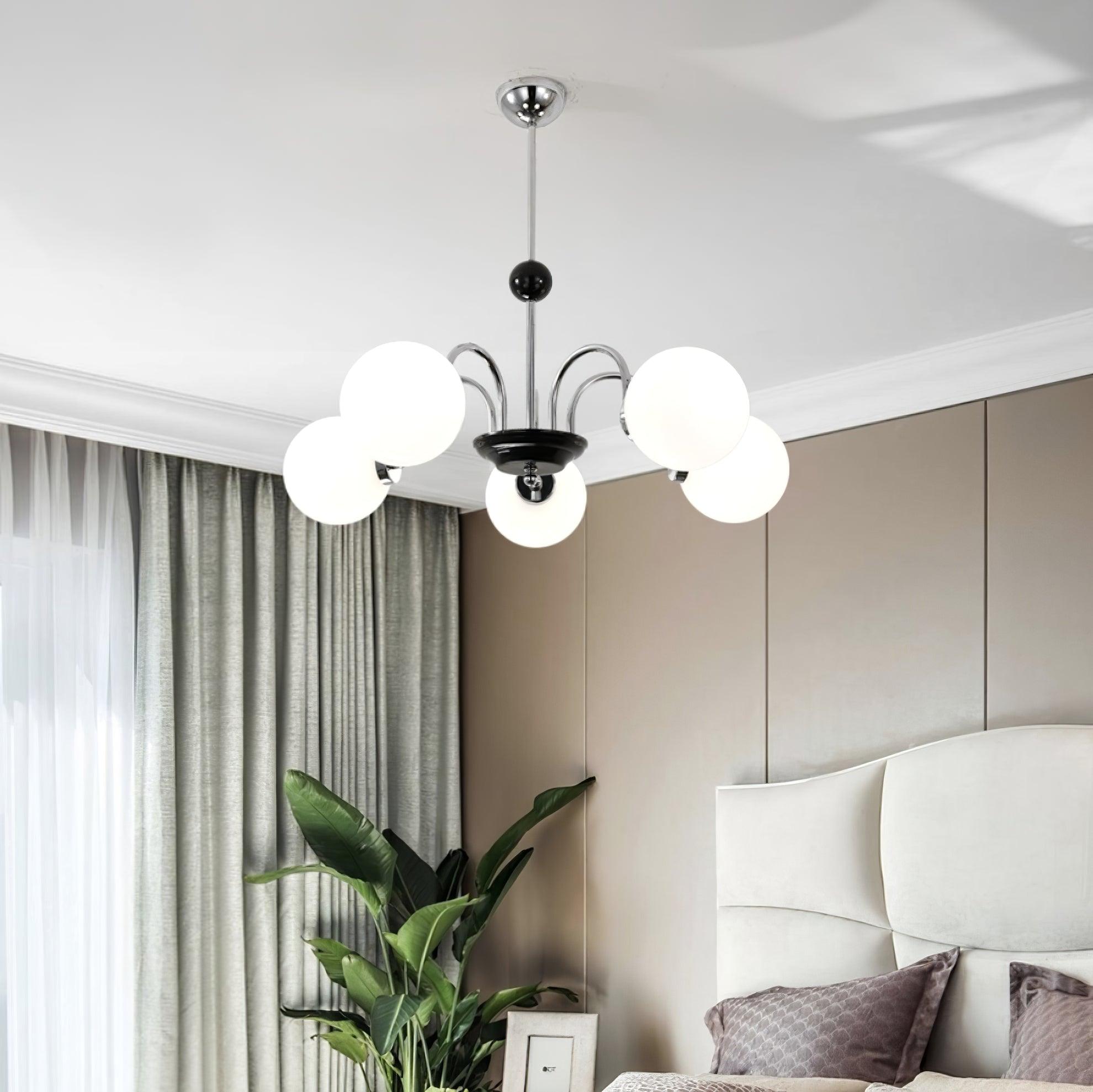 Chandelier Curved Arms Globe Shades Modern Retro Style Dining - Neutralighting