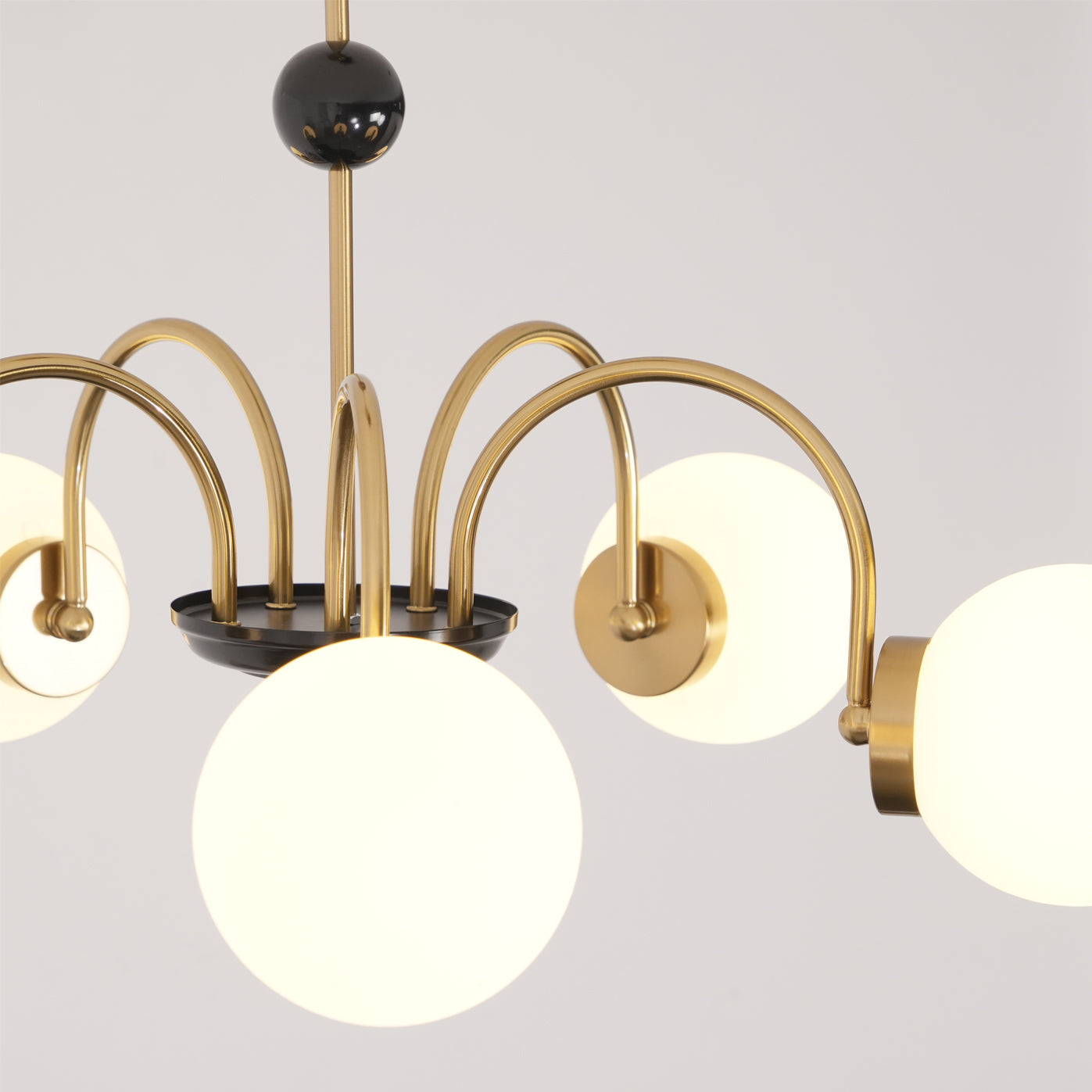 Chandelier Curved Arms Globe Shades Modern Retro Style Dining - Neutralighting