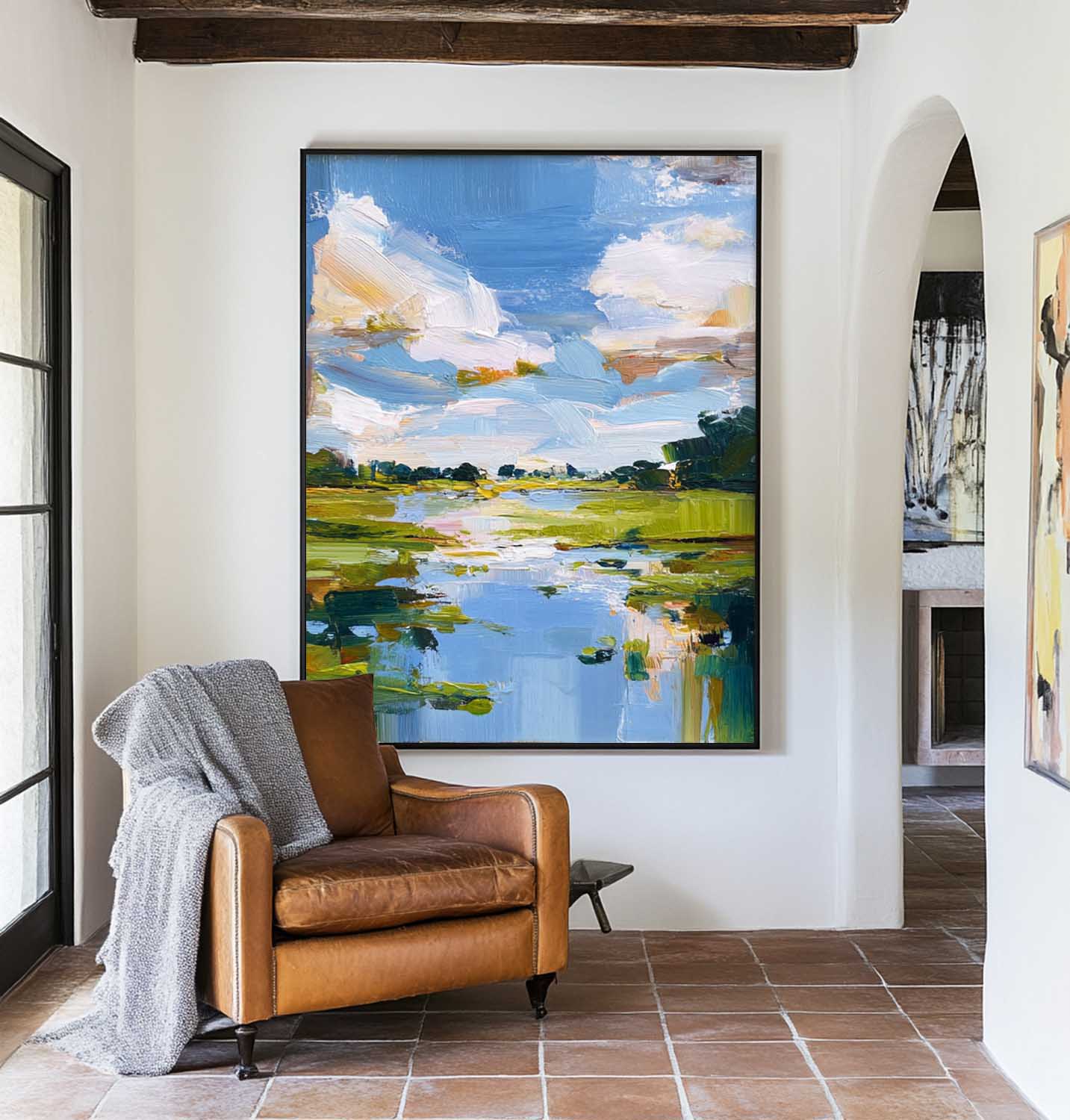 Bright Pastoral Landscape Vivid Impasto Scenery Layered Textured Artwork