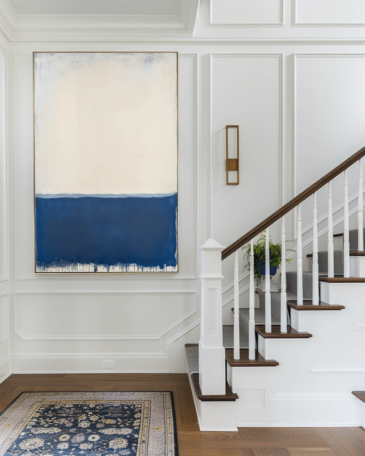 Cream‑Blue Tall Color‑Field Minimalist Artwork