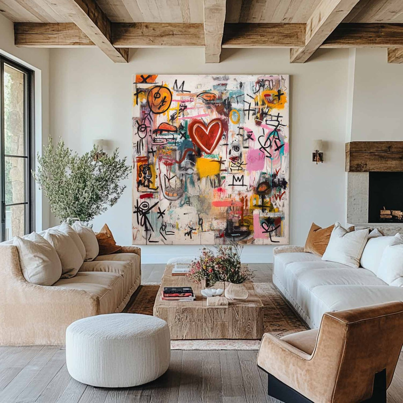 Graffiti-Style Abstract Heart Painting Neo-Expressionist