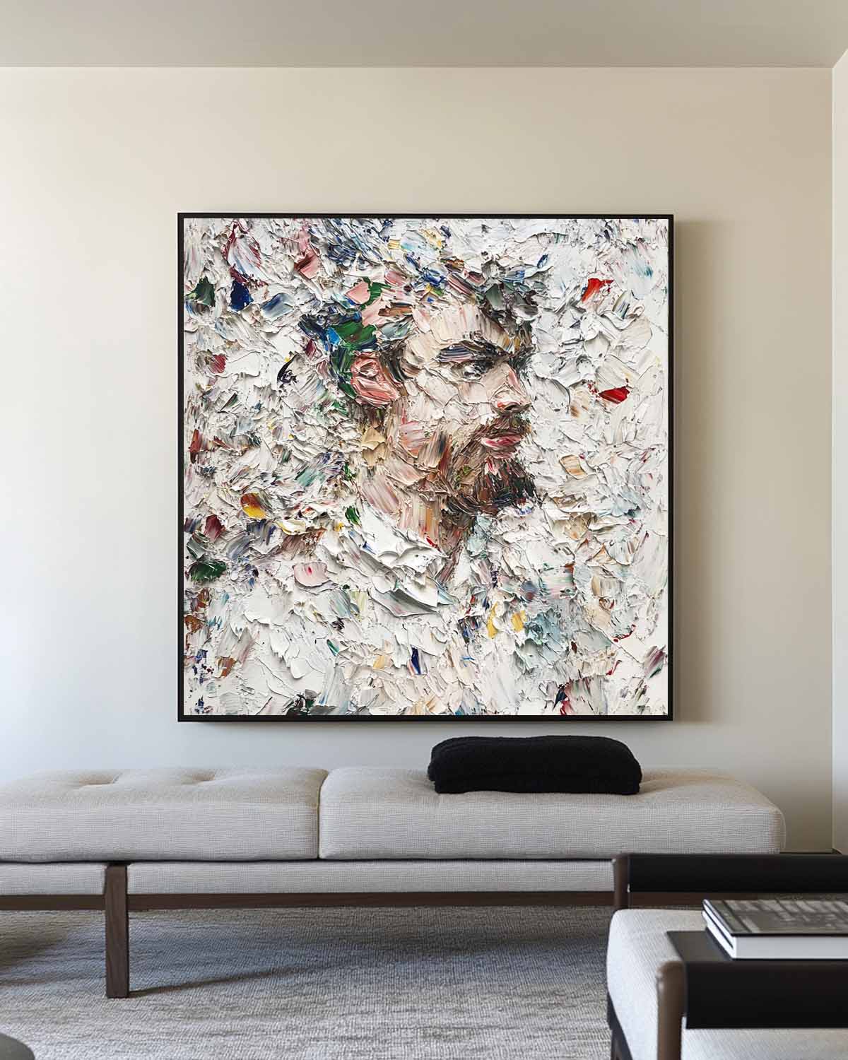 Multicolor Square Palette‑Knife Impasto Portrait Textured Artwork