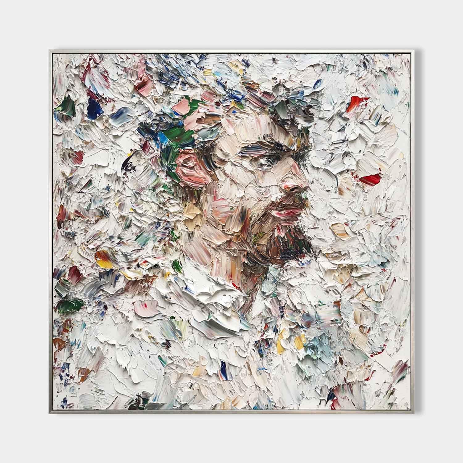 Multicolor Square Palette‑Knife Impasto Portrait Textured Artwork