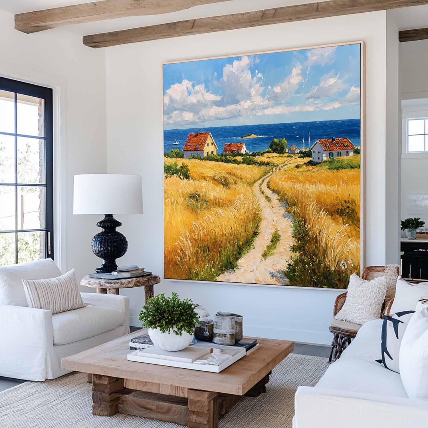Coastal Countryside Oil‑Painting Square Canvas Art