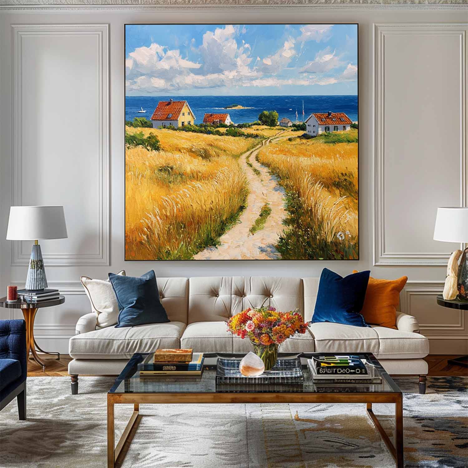 Coastal Countryside Oil‑Painting Square Canvas Art