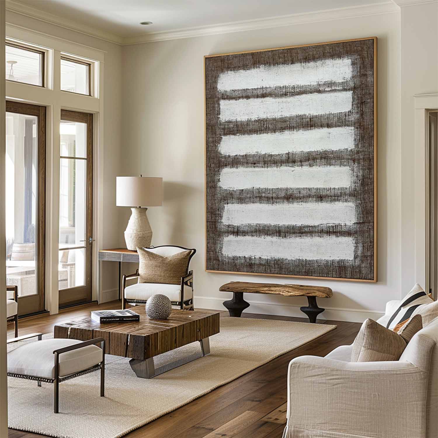 Abstract White Brown Stripes Oil Painting