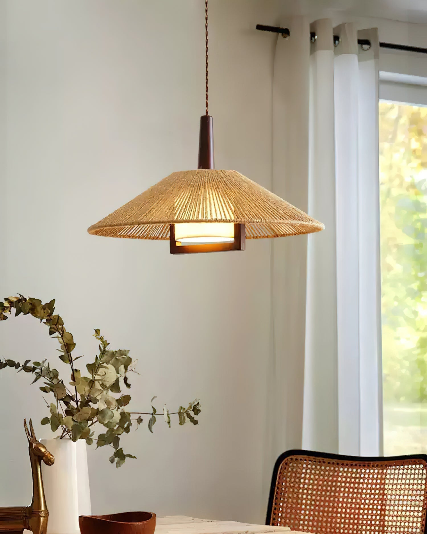 Fidoya Woven Rattan Cone Pendant Light - Neutralighting