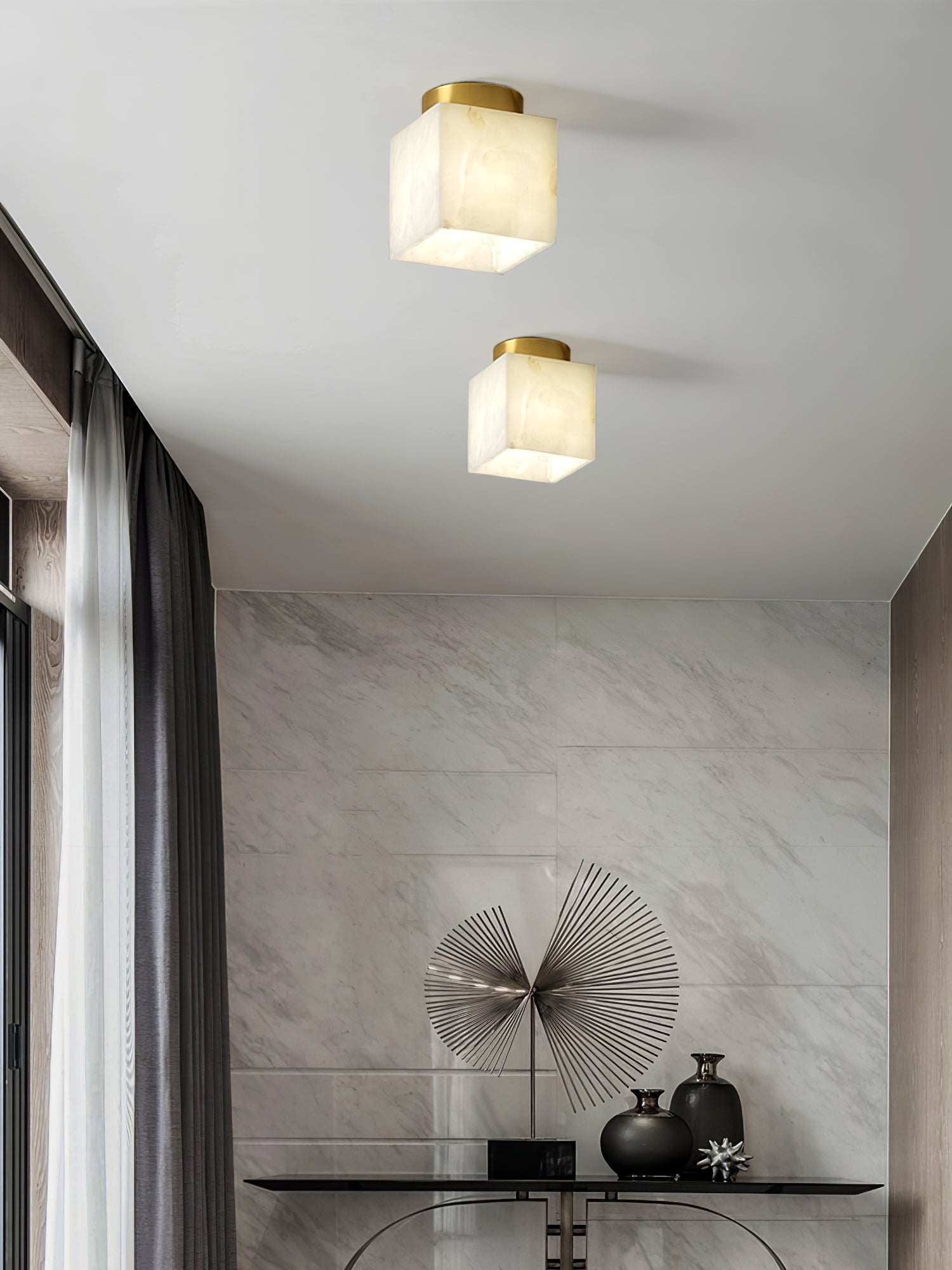 Otheyra Globe Brass Alabaster Ceiling Light - Neutralighting