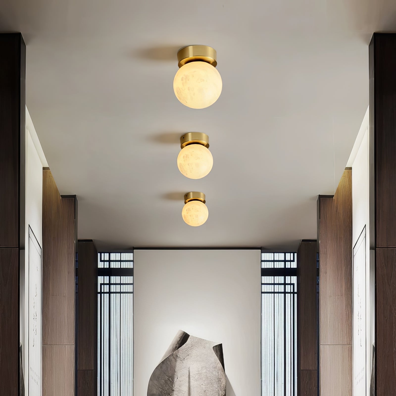 Otheyra Globe Brass Alabaster Ceiling Light - Neutralighting