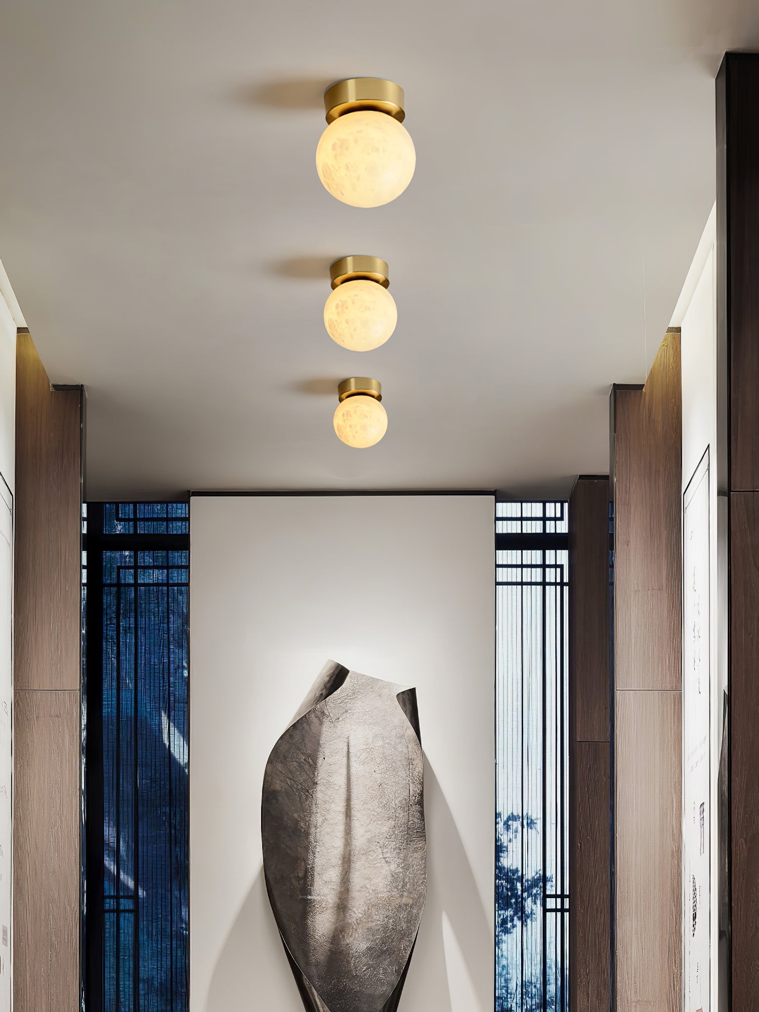 Otheyra Globe Brass Alabaster Ceiling Light - Neutralighting