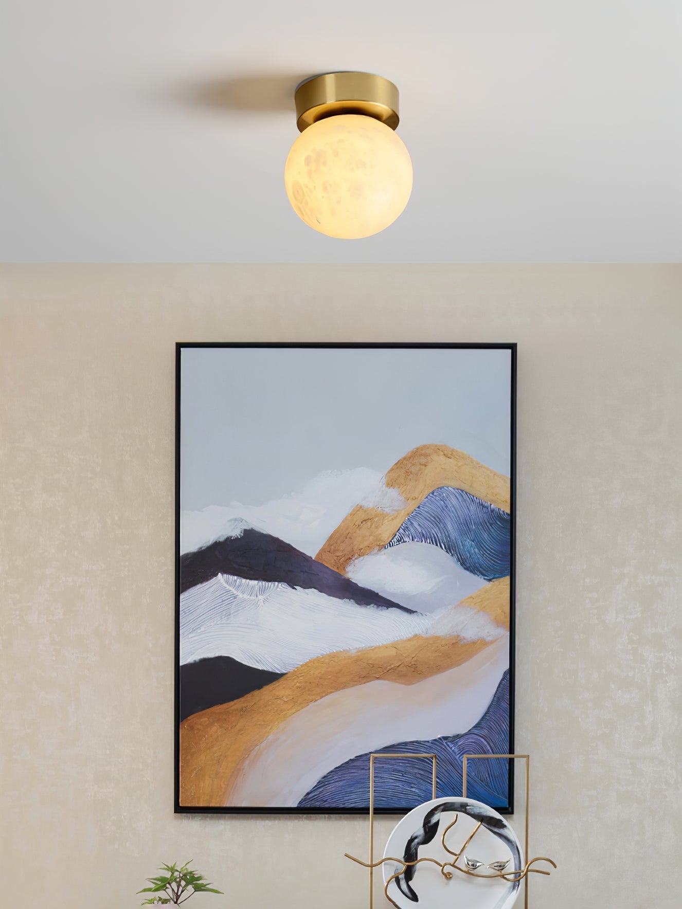 Otheyra Globe Brass Alabaster Ceiling Light - Neutralighting