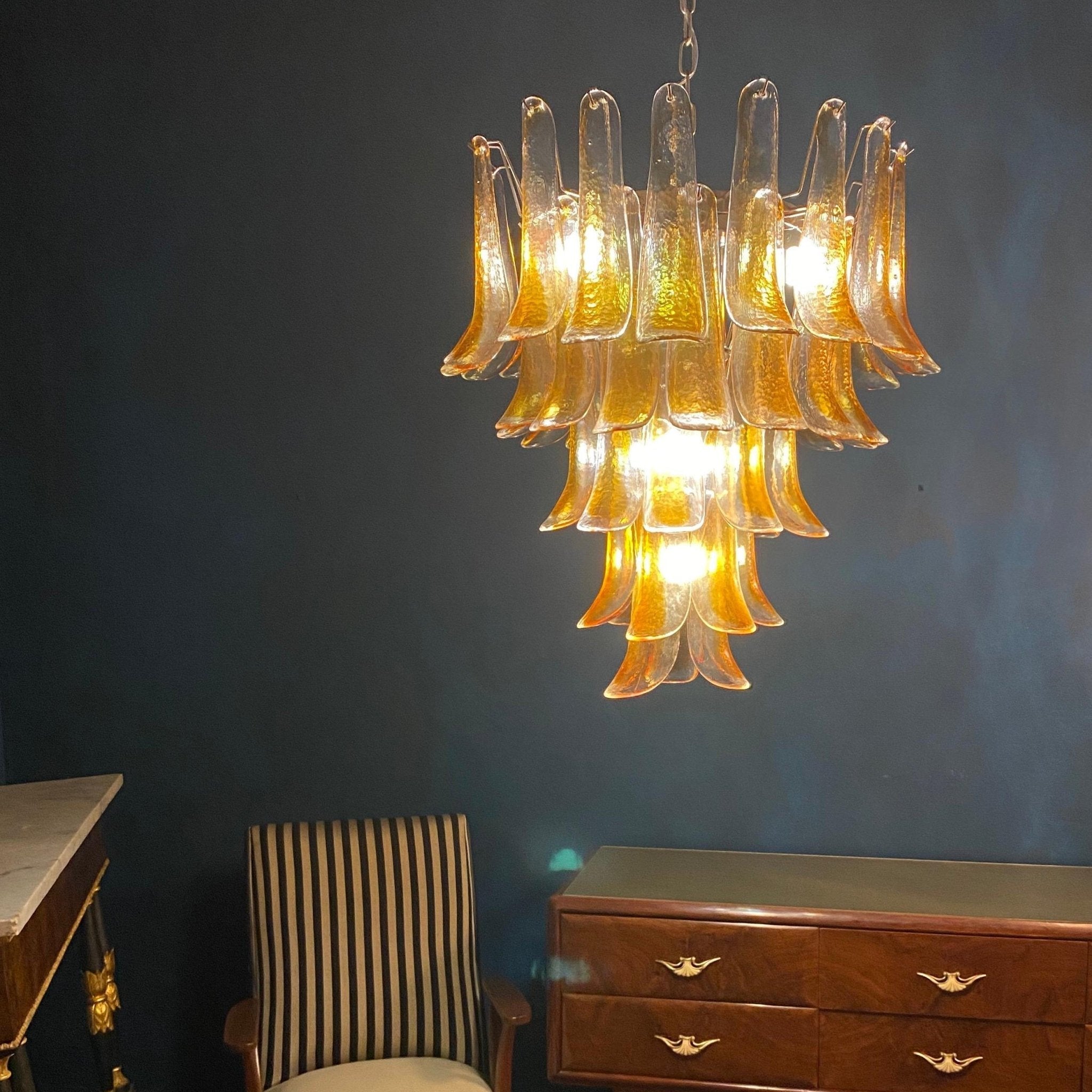Aurora Chandelier Amber Petals Murano Glass Layered Lotus