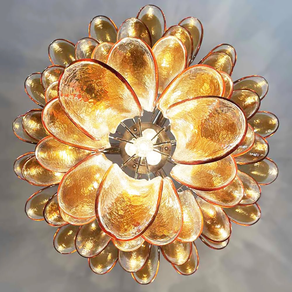 Aurora Chandelier Amber Petals Murano Glass Layered Lotus